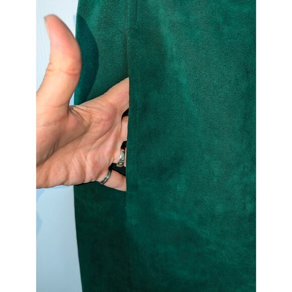 VIntage 70's Abe Schrader Faux Suede Green Shirt Skirt Set Retro Mod See Sizing - Picture 12 of 15